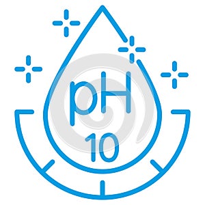 Water Acidity pH10. Liquid drop outline pictogram with scale and text
