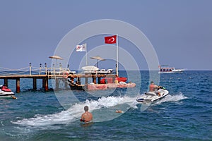 Water Activities on holiday in resort of Kemer, jet skiing.