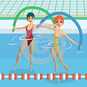 Water aerobics with noodles. Group fitness classes