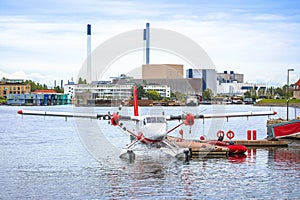 Water airplane in Copenhagen waterfront view