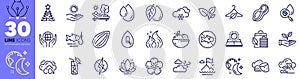 Water analysis, Potato and Organic tested line icons pack. For web app. Vector