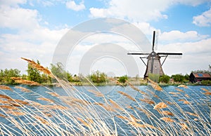 Water arrogation windmill view in Holland