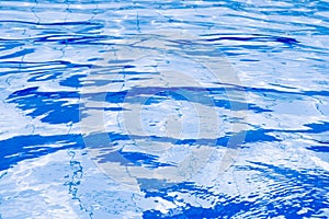 Water background texture. Blue wave pool surface. Summer sea abstract pattern.