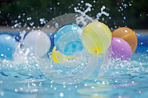water balloons hitting pool surface causing splash