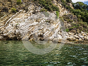 Water and beautiful sea view underwater, sea urchins. Natural living. Pelion peninsula. Pagasetic gulf. Platanias village. Greece.