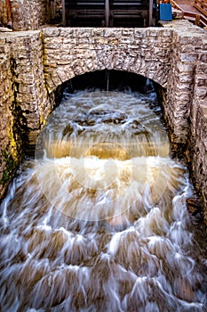 Water Being Churned by Mill Wheel