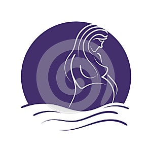 Water birth logo design vector woman and nature symbol illustration