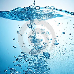 Water blast with bubbles in blue