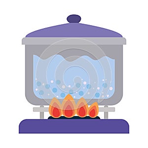 Water boiling inside kitchen pot vector design