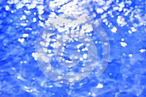 Water bokeh in the pool blurred background made of Classic Blue 2020 color. Color of year 2020 blurred sparkling backdrop for