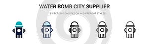 Water bomb city supplier icon in filled, thin line, outline and stroke style. Vector illustration of two colored and black water