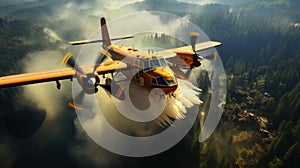 Water bomber fighting forest fires. Created with Generative AI photo