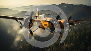 Water bomber fighting forest fires. Created with Generative AI photo