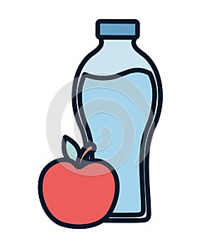 Water bottle and fresh fuit apple nutrition icon