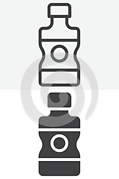 Water bottle line and solid vector icon set in different style