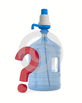 Water bottle and question on white background. Isolated 3D illustration