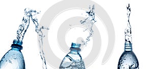 Water bottle splash isolated on white