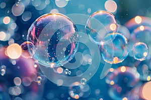 water bubbles floating down into the air in the blue sky