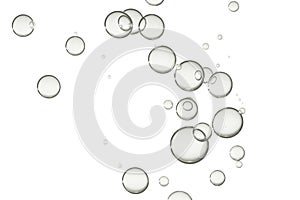 Water bubbles flow over a white background