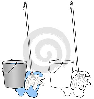 Water bucket and a broom or mop