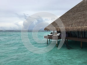 Water bungalows at Maldives beach resort island