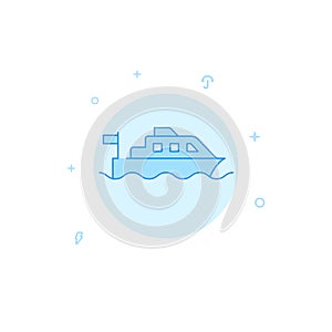 Water bus, pleasure boat flat vector icon. Filled line style. Blue monochrome design. Editable stroke