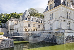 Water canal around chateau Villandry on the background, Loire region, France.