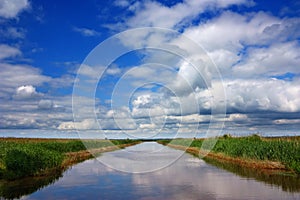 Water canal, blue sky