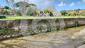 Water canal in the gardens of Marques de Pombal Palace, Oeiras, Lisbon, Portugal