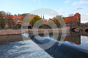 Water cascade on the river in Nuremberg