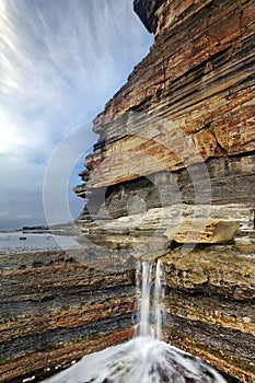 water cascade between rocks at terrigal on nsw central coast in australia