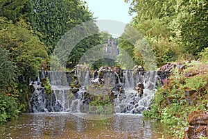 Water cascade in Wilhelmshoehe Berg park. Landscape