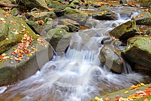 Water cascades on a mountain river