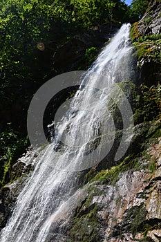 Sutov waterfall, one of the tallest waterfalls in Slovakia, during summer season.