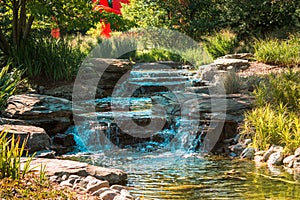 Water cascading down a stream on a summer day in the Frederik Meijer Gardens