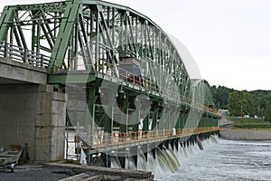 Water cascading through a river lock