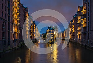 Water castle in old Speicherstadt or Warehouse district, Hamburg