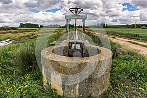 Water channel in a irrigated crop plantation in the province of Zamora Spain