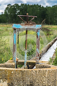 Water channel in a irrigated crop plantation in the province of Zamora Spain