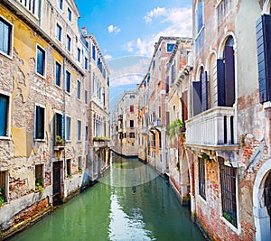 Water channel between old buildings in Venice