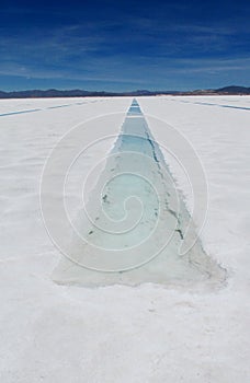 Water channel on a salt lake