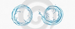 Water circle splash, round swirl realistic vector