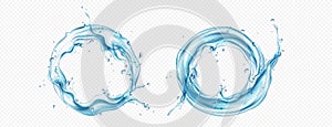 Water circle splash, round swirl realistic vector