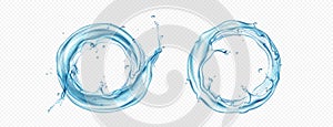 Water circle splash, round swirl realistic vector