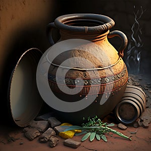 Water Clay Pot Illustration. African culture of clay pot