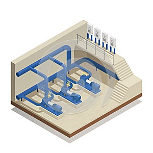 Water Cleaning System Isometric Composition