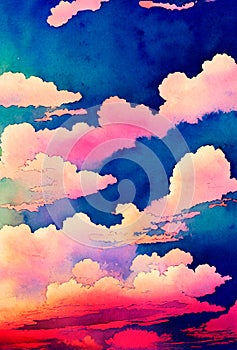 Water Color Background. clouds and sky, Abstract art hand paint