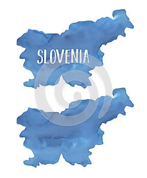 Water color drawing of Slovenia Map in two variation: blank one and with text lettering example.