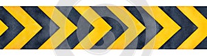 Water color illustration of seamless repeatable border of black and yellow hazard warning stripe tape.
