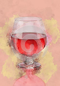 Water Color Painting of Red Wine Glass